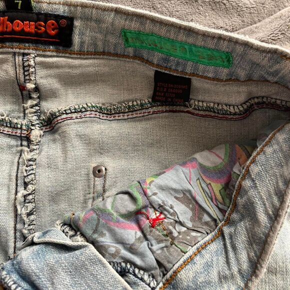 Vintage Y2K indie retro Dollhouse rainbow light wash denim midi skirt size 7 - Picture 4 of 8